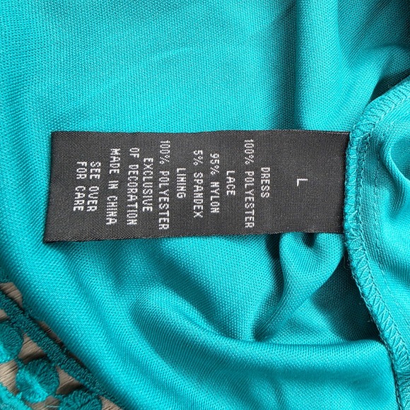 IZ Byer Lace Dress Turquoise Blue Fit Flare Sleeveless Boho Party Large Womens - Picture 7 of 9